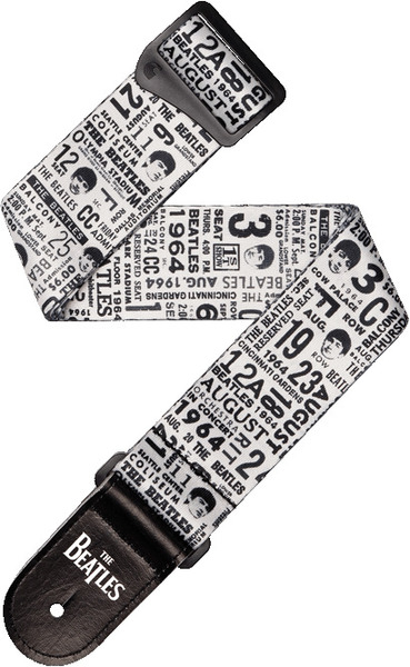 Beatles Guitar Strap 1964 Tour Ticket Stubs (Black & White)