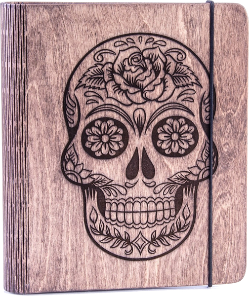 Sugar Skull Travel Diary Wooden Notebook A5 (lined paper)