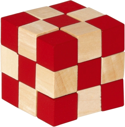 IQ Test Wooden Snake Cube (natural / red)