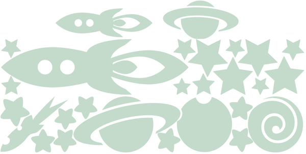 Glow-in-the-Dark Rockets, Stars & Planets (25 stickers)