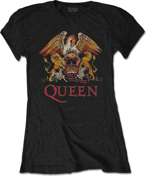 Queen Ladies T-Shirt Classic Crest Black (size L)
