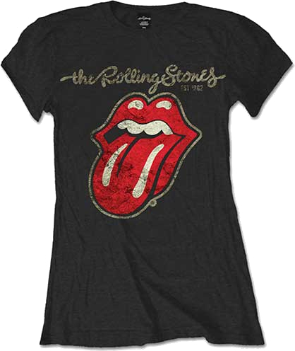 The Rolling Stones Ladies T-Shirt Black Plastered Tongue (size S)