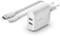 Dual USB-A Charger + USB-C Cable 1m 24W (white)